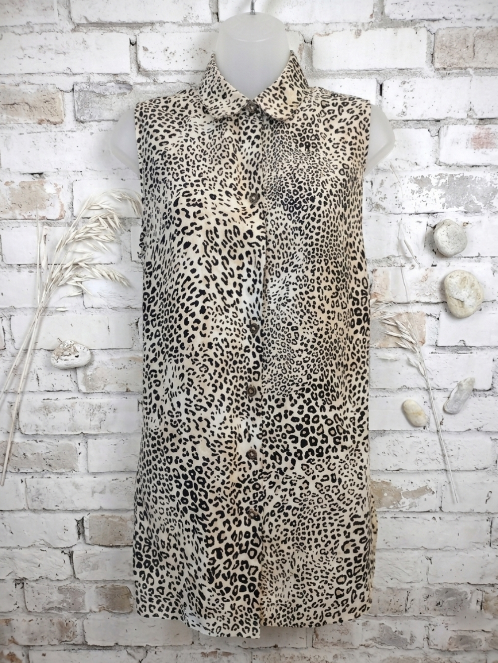 Chico's Platinum 100% Linen Animal Print Sleeveless Tank Top